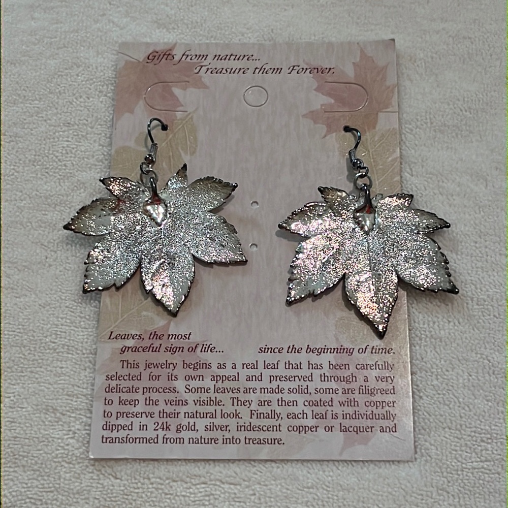 NWOT Silver Dipped Real Maple Leaf Earrings
